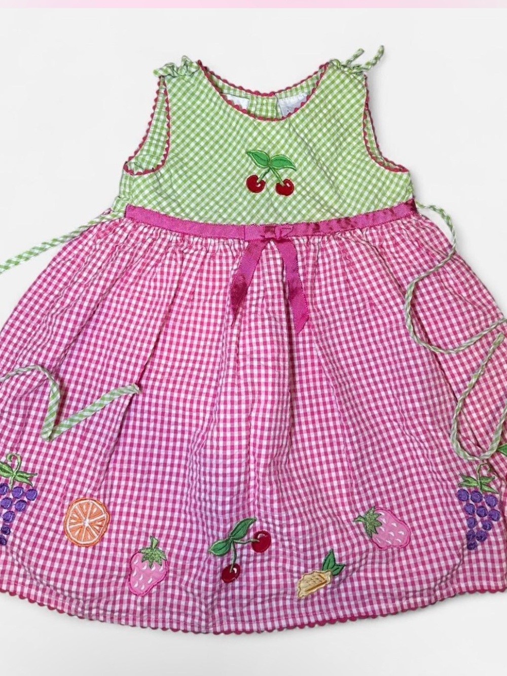 Pink Gingham embroidered Fruit Dress